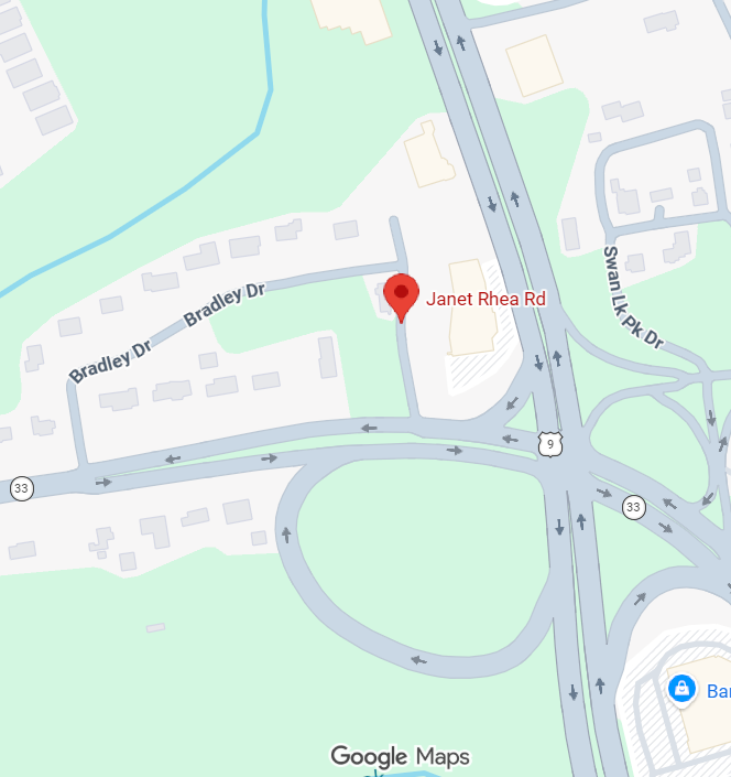 Map showing the intersection of Janet Rhea Rd and Bradley Dr, with nearby residential areas and road connections.